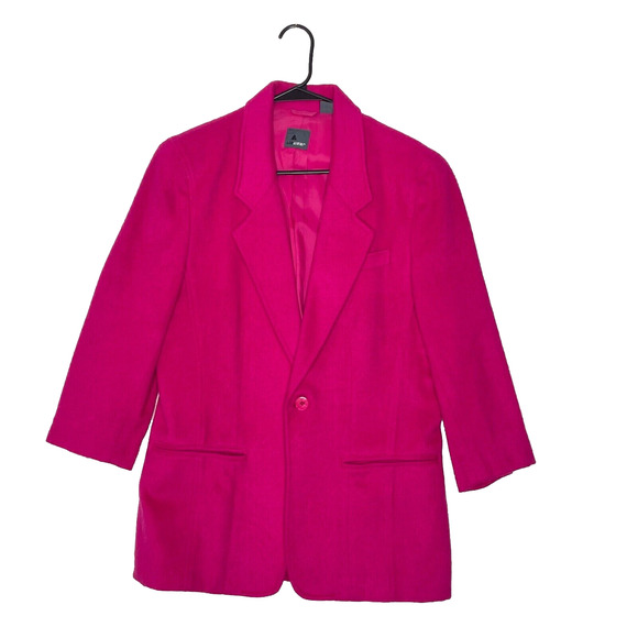 VTG Lizwear Hot Pink Blazer Jacket Women’s M Fleece Texture 90s Y2K Power Suit - Picture 1 of 11